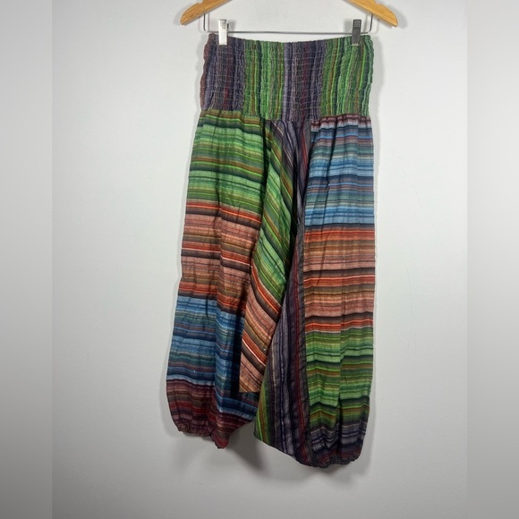 Harem Striped Swirl Embroidered India Cotton Hippie Festival Pants Medium - Picture 6 of 6